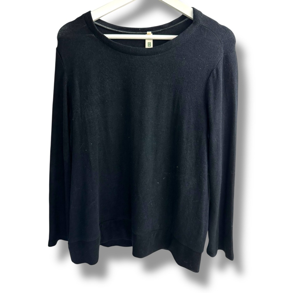 La Cera Womens Black Soft Knit Long Sleeve Crew Neck Top Size L NEW‎